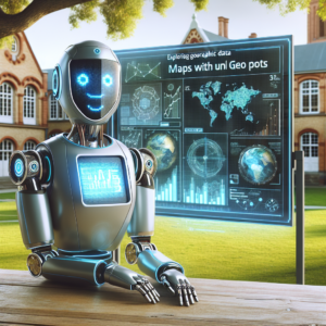 a student robot is teaching a tutorial with the title: exploring geographic data with bokeh: maps and geo plots in a schoolyard