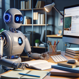 a student robot is watching a tutorial with the title: testing and debugging python chatbots for reliability in a office