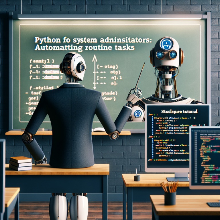 a businessman robot is developing a tutorial with the title: python for system administrators: automating routine tasks in a class