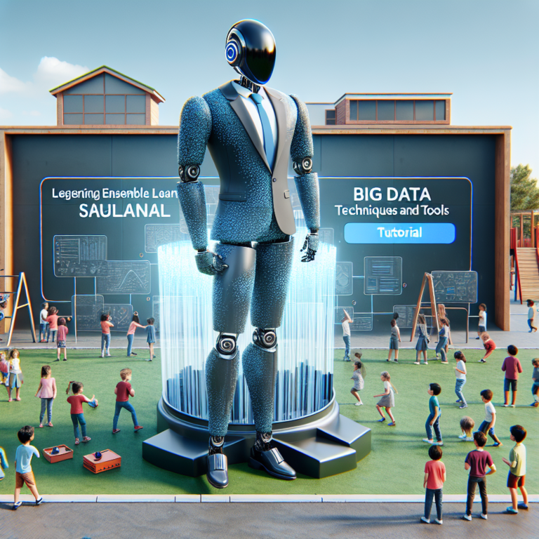 a businessman robot is publishing a tutorial with the title: leveraging ensemble learning for big data: techniques and tools in a schoolyard