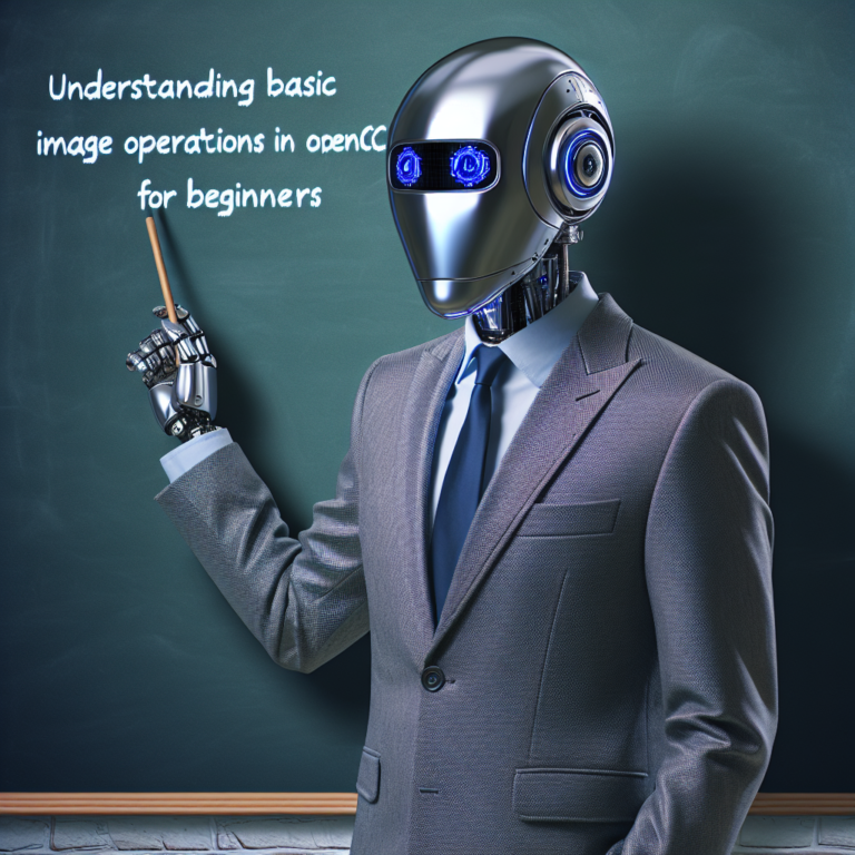 a businessman robot is writing a tutorial with the title: understanding basic image operations in opencv for beginners in a class