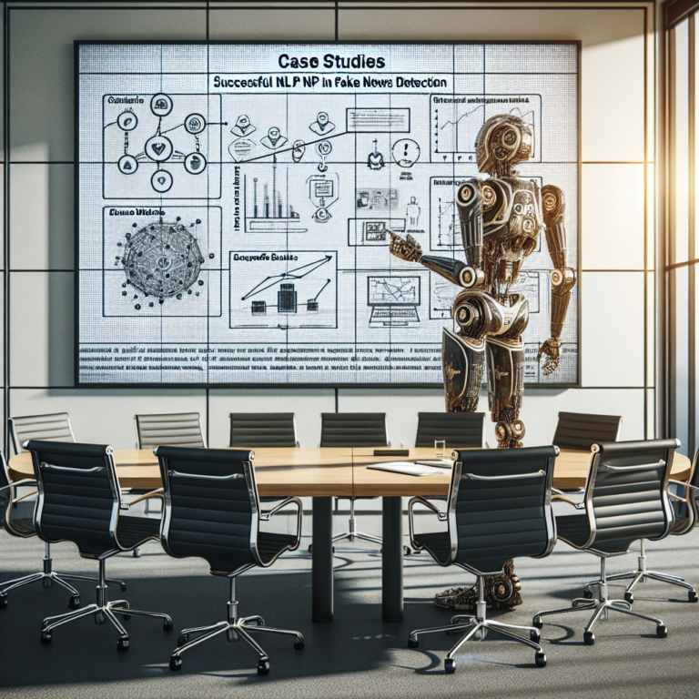 a engineer robot is designing a tutorial with the title: case studies: successful nlp applications in fake news detection in a boardroom