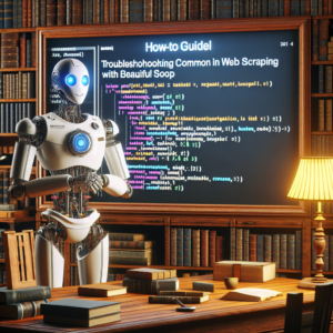 a engineer robot is designing a tutorial with the title: troubleshooting common issues in web scraping with beautiful soup in a study room