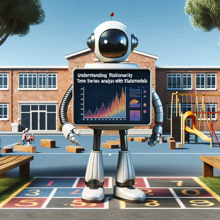 a engineer robot is designing a tutorial with the title: understanding stationarity in time series analysis with statsmodels in a schoolyard
