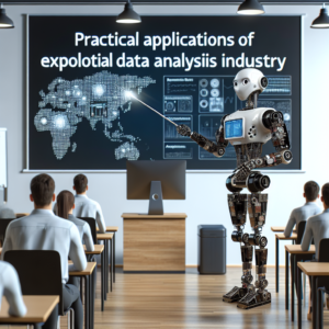 a engineer robot is publishing a tutorial with the title: practical applications of exploratory data analysis in industry in a class