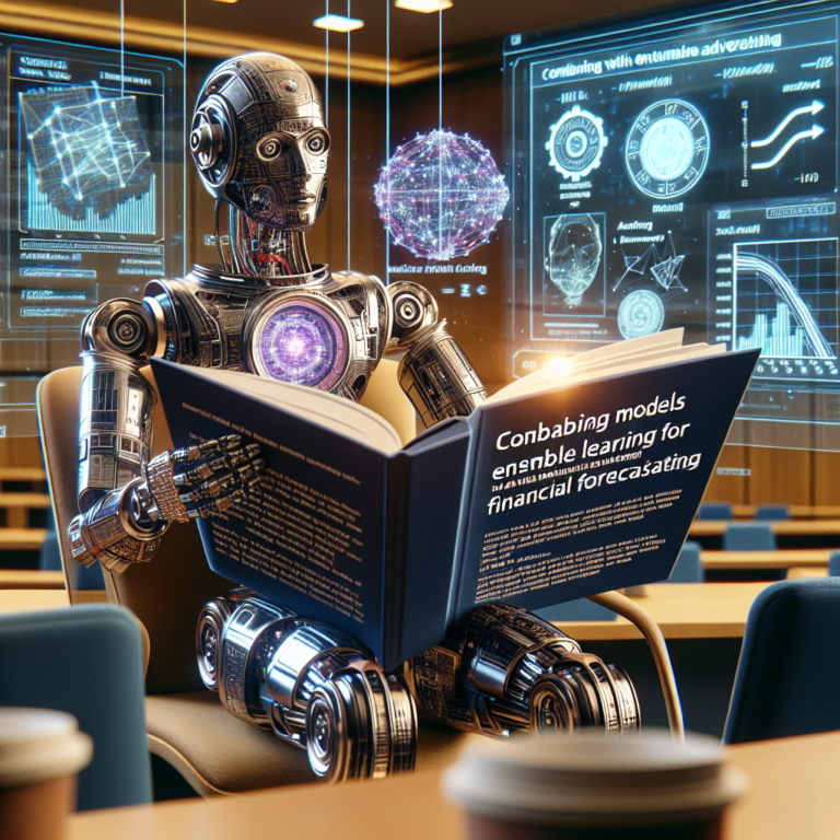 a engineer robot is reading a tutorial with the title: combining models with ensemble learning for financial forecasting in a class