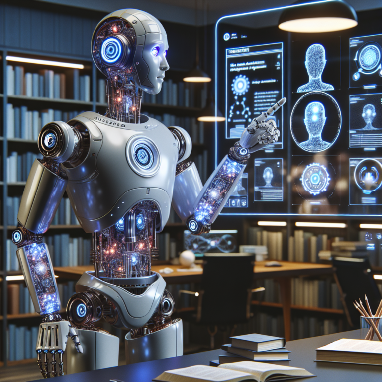 a engineer robot is teaching a tutorial with the title: how to use sentiment analysis to gauge public opinion on social media in a study room