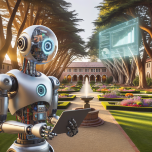 a engineer robot is watching a tutorial with the title: optimizing time series models in python for better performance in a campus