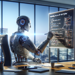 a entrepreneur robot is designing a tutorial with the title: implementing secure apis with python: techniques and best practices in a boardroom