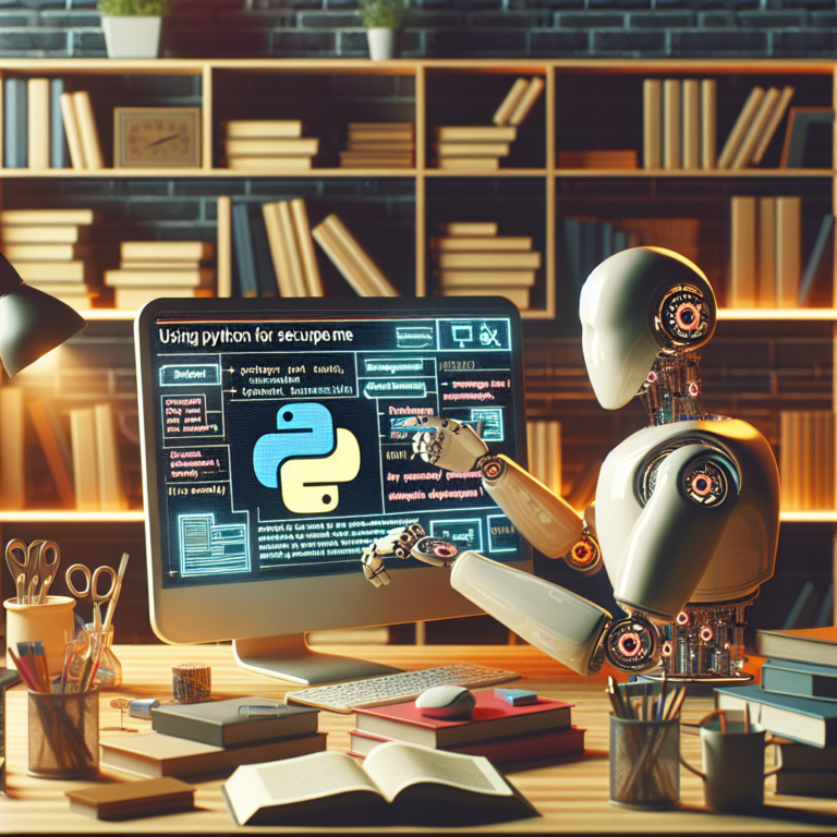 a entrepreneur robot is designing a tutorial with the title: using python for secure file storage and handling techniques in a study room