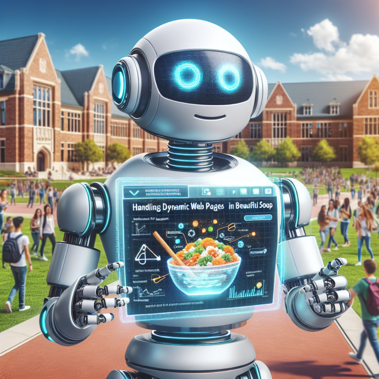 a entrepreneur robot is following a tutorial with the title: handling dynamic web pages in web scraping with beautiful soup in a campus