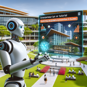 a entrepreneur robot is following a tutorial with the title: transforming raw data into compelling graphical presentations for business in a campus