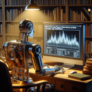 a entrepreneur robot is watching a tutorial with the title: how to decompose time series data in python using statsmodels in a study room