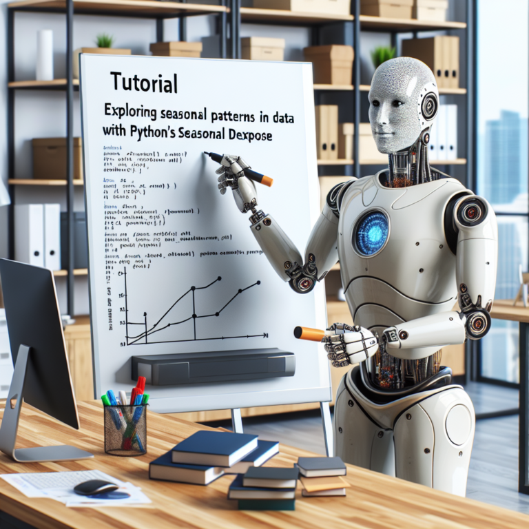 a entrepreneur robot is writing a tutorial with the title: exploring seasonal patterns in data with python's seasonal decompose in a office