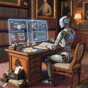 a explorer robot is designing a tutorial with the title: integrating machine learning with exploratory data analysis for enhanced insights in a study room