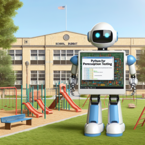 a explorer robot is developing a tutorial with the title: python for penetration testing: a comprehensive guide in a schoolyard