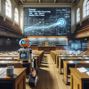 a explorer robot is following a tutorial with the title: real time video processing with opencv: handling video streams in a lecture hall