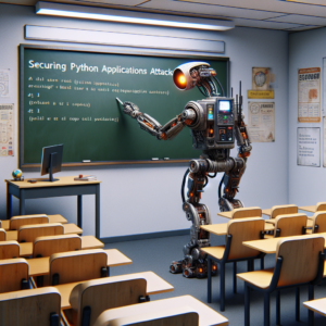 a explorer robot is teaching a tutorial with the title: securing python applications against sql injection attacks in a class