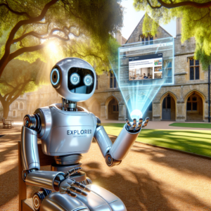 a explorer robot is watching a tutorial with the title: setting up your python environment for dashboard development in a campus