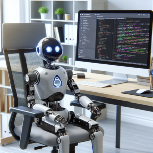 a explorer robot is watching a tutorial with the title: using python's natural language processing toolkit for content analysis in a office