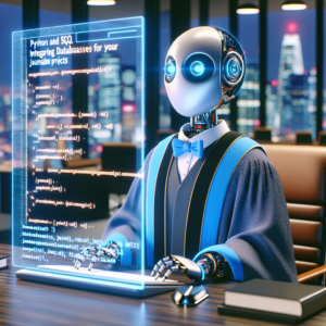a professor robot is designing a tutorial with the title: python and sql: integrating databases into your journalism projects in a boardroom