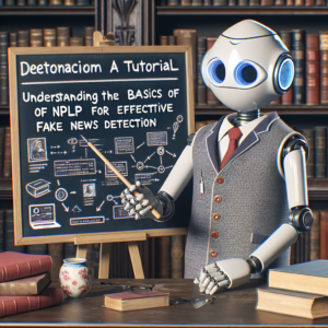 a professor robot is designing a tutorial with the title: understanding the basics of nlp for effective fake news detection in a library
