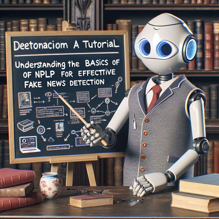 a professor robot is designing a tutorial with the title: understanding the basics of nlp for effective fake news detection in a library