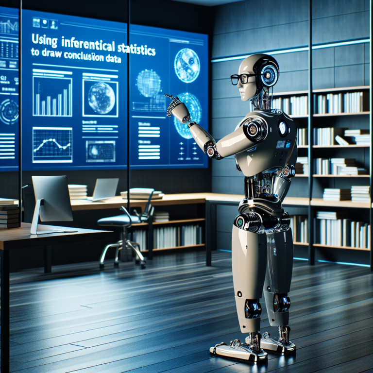 a professor robot is designing a tutorial with the title: using inferential statistics to draw conclusions from data in a office