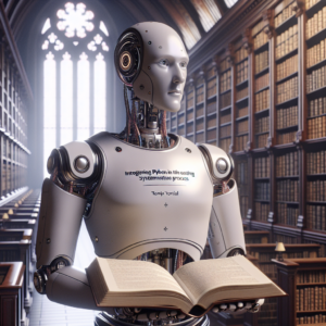 a professor robot is following a tutorial with the title: integrating python with existing system administration processes in a library