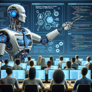 a professor robot is following a tutorial with the title: responsive design for python dashboards on multiple devices in a class