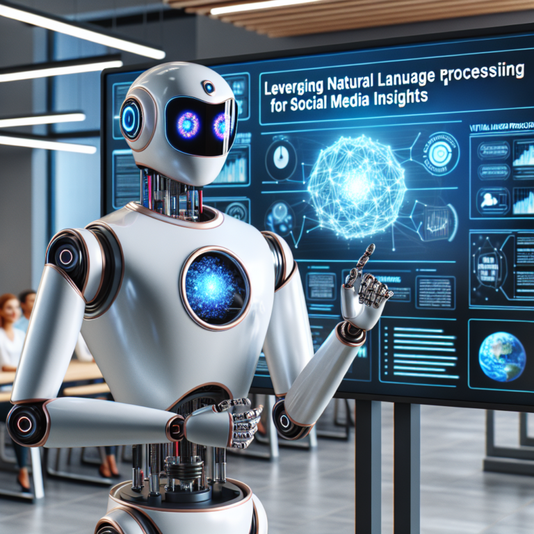 a professor robot is implementing a tutorial with the title: leveraging natural language processing for social media insights in a campus
