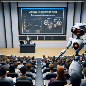 a professor robot is publishing a tutorial with the title: object tracking in video with opencv: techniques and implementations in a lecture hall