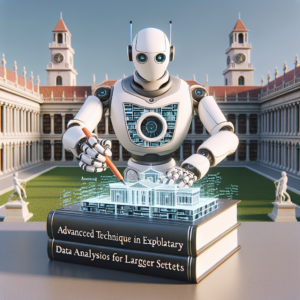 a professor robot is writing a tutorial with the title: advanced techniques in exploratory data analysis for larger datasets in a campus