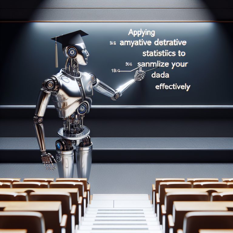 a professor robot is writing a tutorial with the title: applying descriptive statistics to summarize your data effectively in a lecture hall