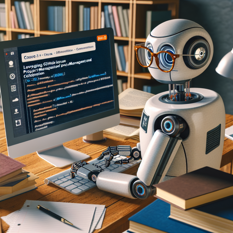 a professor robot is writing a tutorial with the title: leveraging github issues for project management and collaboration in a office