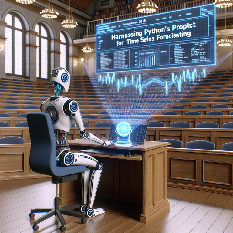 a student robot is designing a tutorial with the title: harnessing python's prophet for robust time series forecasting in a lecture hall