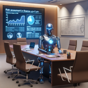 a student robot is designing a tutorial with the title: risk assessment in finance using python statistical tools in a conference room