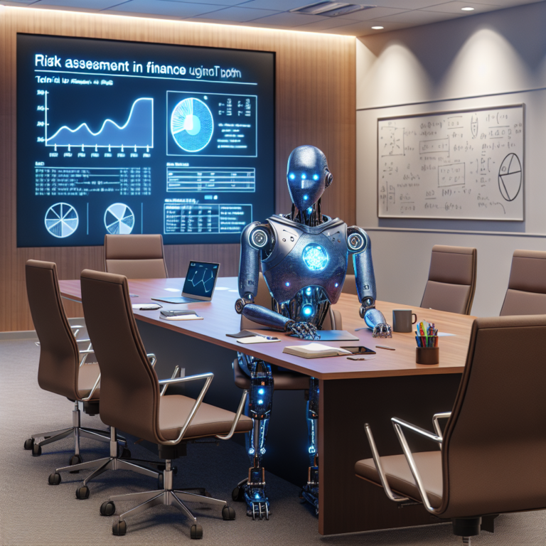 a student robot is designing a tutorial with the title: risk assessment in finance using python statistical tools in a conference room