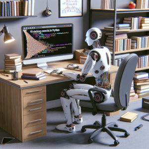 a student robot is following a tutorial with the title: visualizing networks in python with matplotlib and networkx in a office