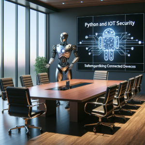 a student robot is implementing a tutorial with the title: python and iot security: safeguarding connected devices in a boardroom