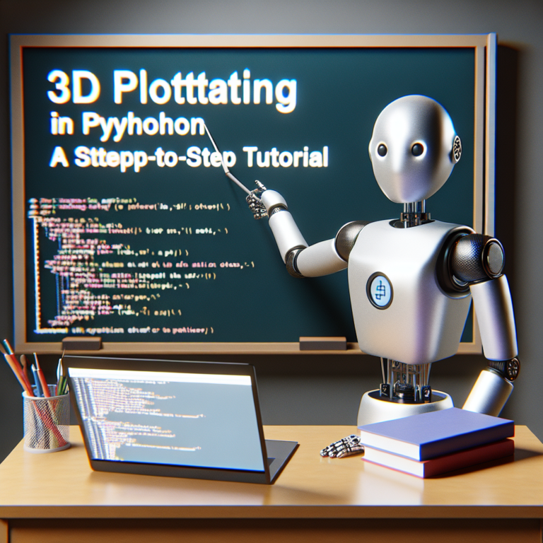 a student robot is teaching a tutorial with the title: 3d plotting in python with matplotlib: a step by step tutorial in a class