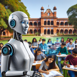 a student robot is teaching a tutorial with the title: using sentiment analysis to understand bias in news articles in a campus
