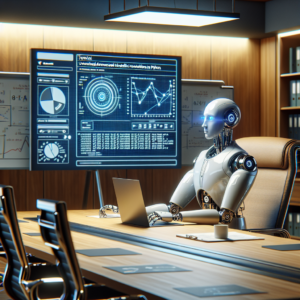a student robot is watching a tutorial with the title: utilizing scipy for advanced scientific calculations in python in a boardroom